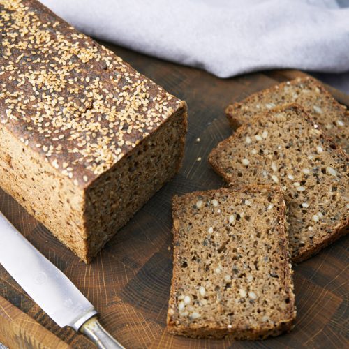 danish rye bread slices on wooden board