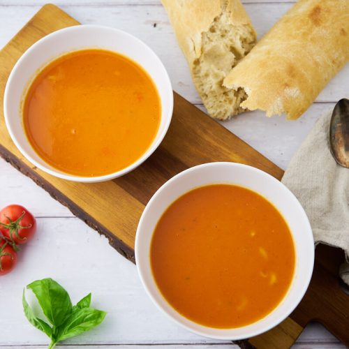 tomato soup with fresh tomatoes and bread