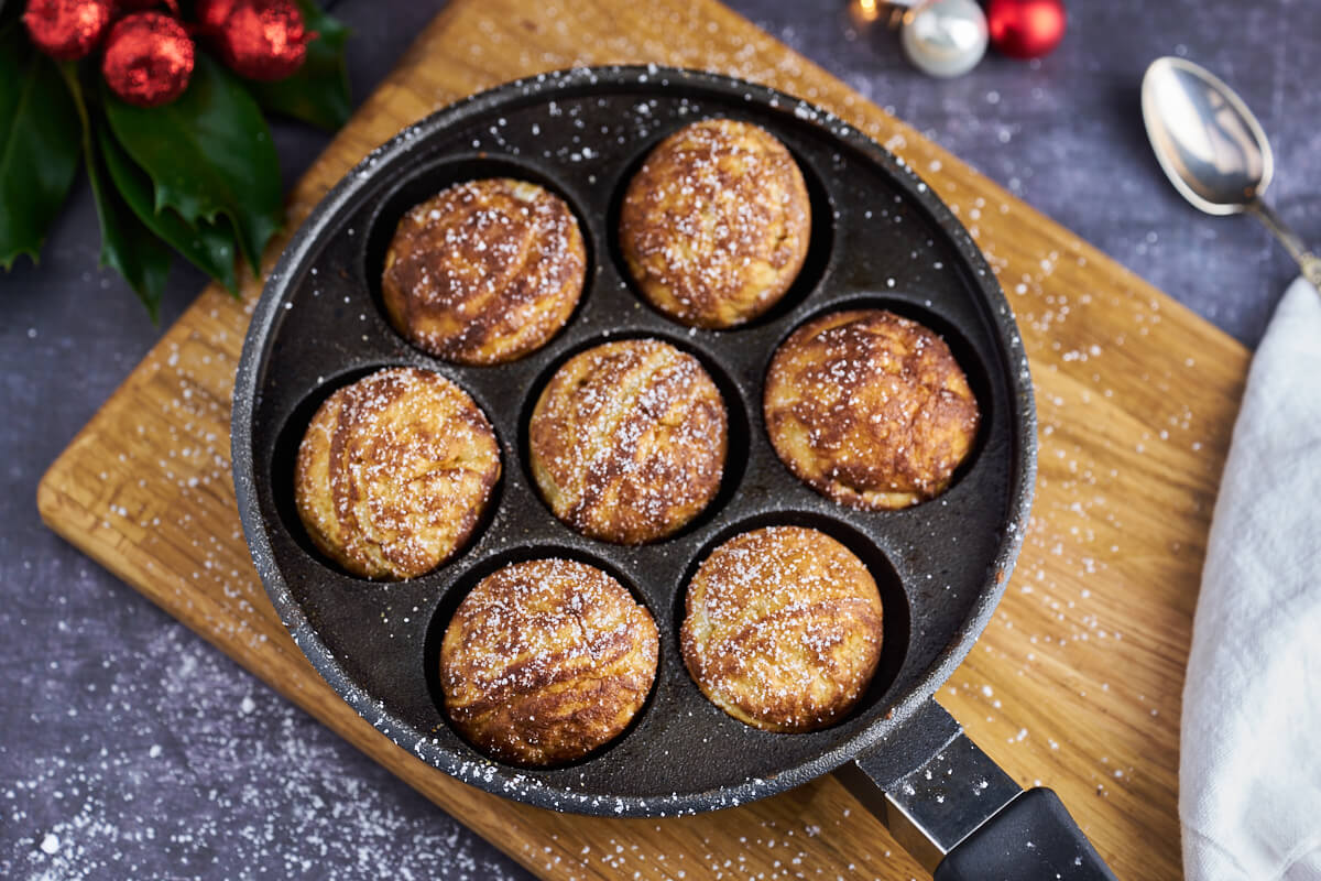 Danish aebleskiver in cast iron ableskiver pan