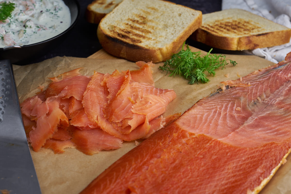 cold smoked salmon sliced up with bread