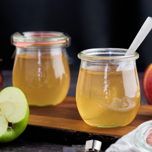 traditional danish apple jelly in jars with apples