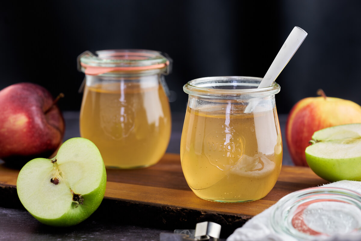 traditional danish apple jelly in jars with apples