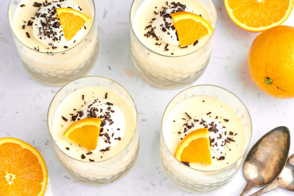 4 glasses with danish orange mousse dessert