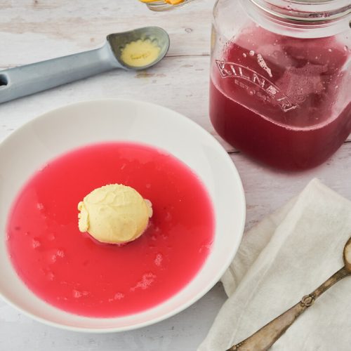 Danish cold rhubarb soup with vanilla ice cream