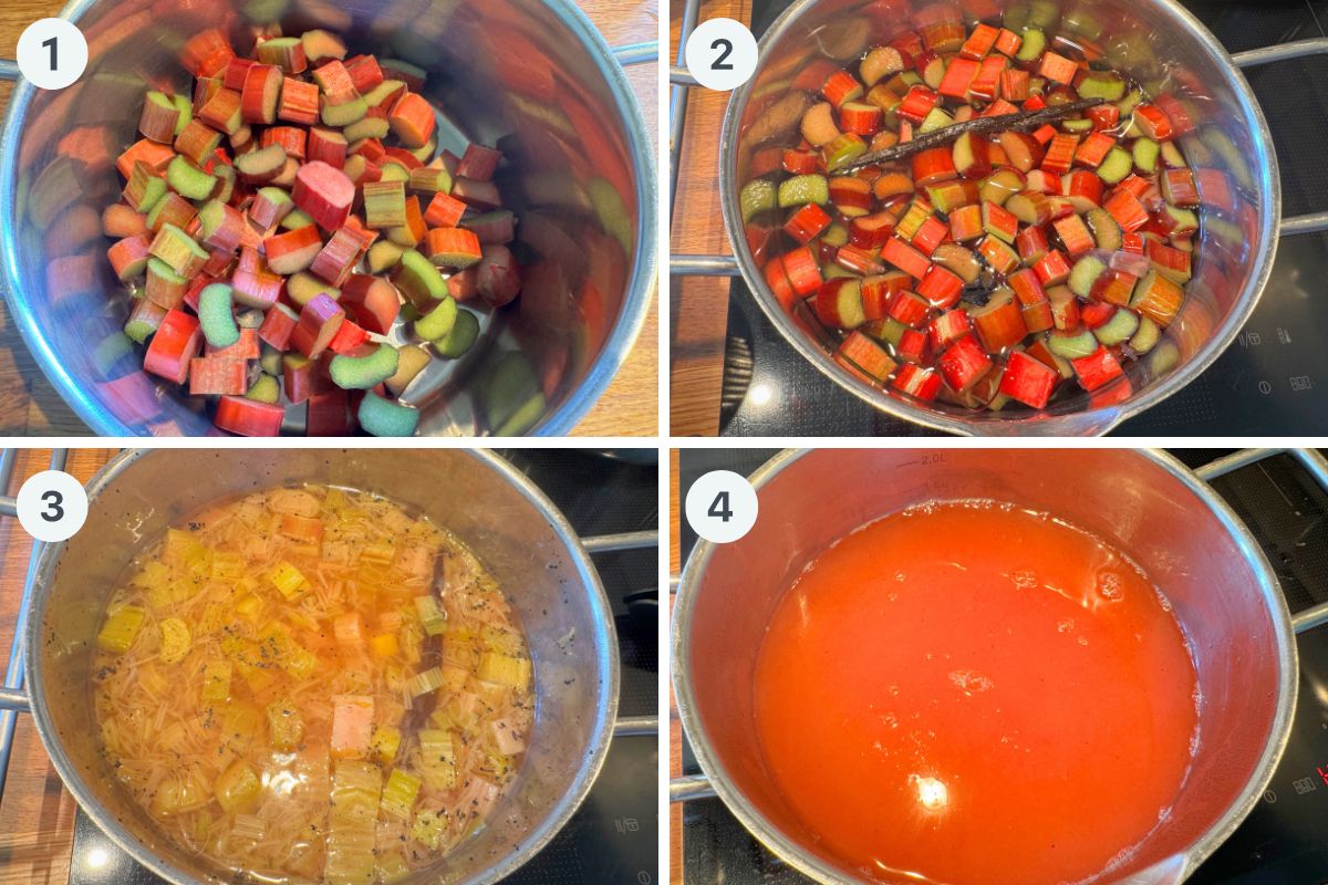 steps to make cold rhubarb soup.