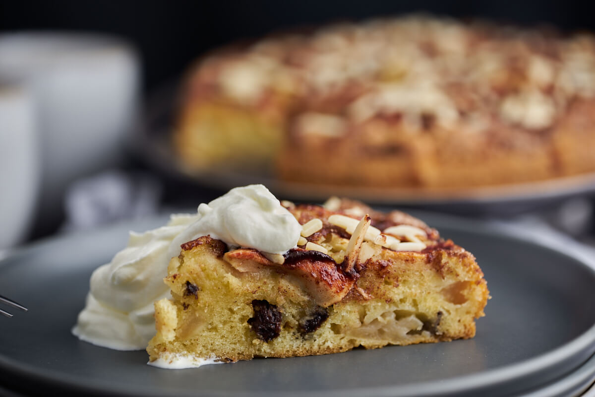 slice of delicious danish apple cake with cinnamon