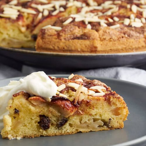 a slice of danish apple cake with cinnamon on a plate