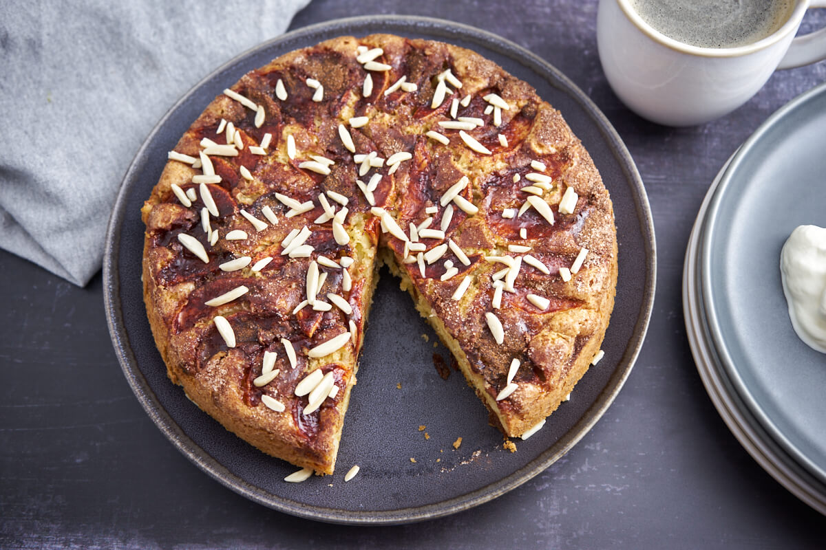 Danish apple cake with cinnamon on plate