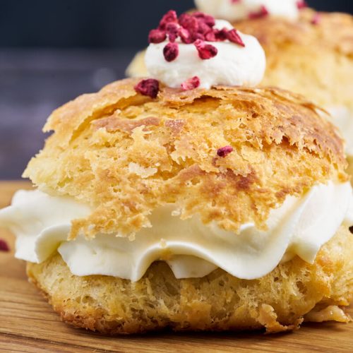 danish fastelavnsboller with cream and jam