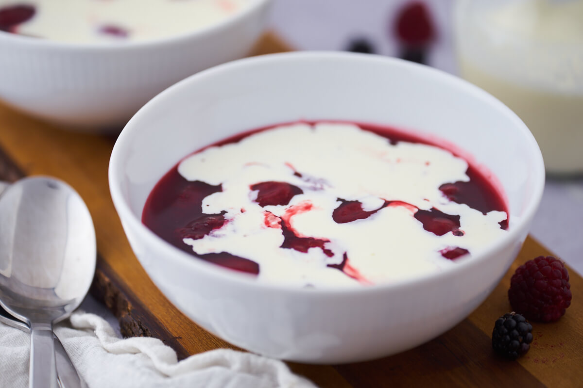 danish red berry pudding with cream