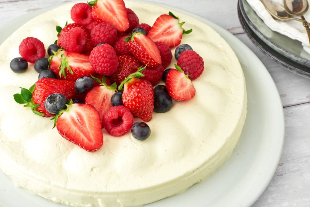 danish vanilla cream pudding with fresh berries
