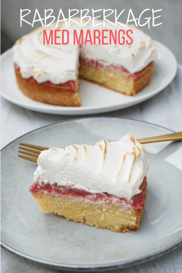 rhubarb meringue cake with a slice of cake