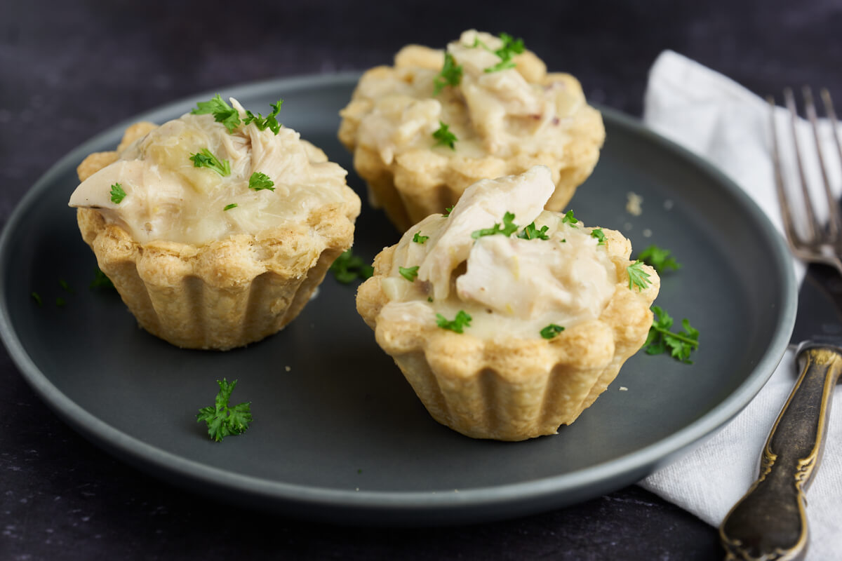 danish chicken and asparagus tartlets on plate