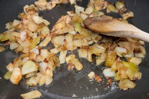 sauteed onions for biksemad with roast pork