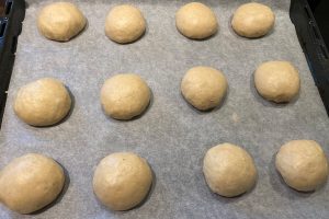 semlor ready to rise on baking sheet