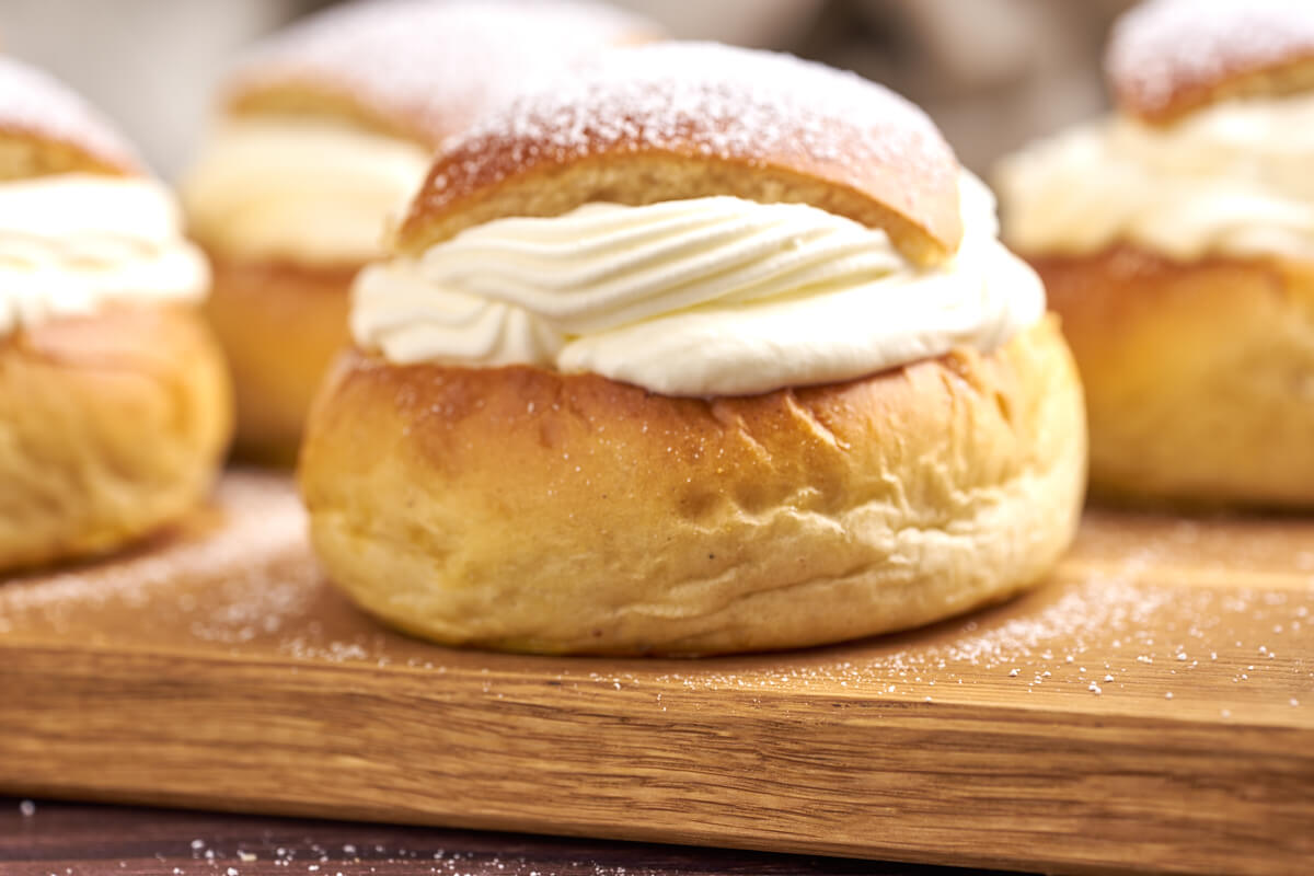 swedish semla with almond/marzipan filling and whipped cream