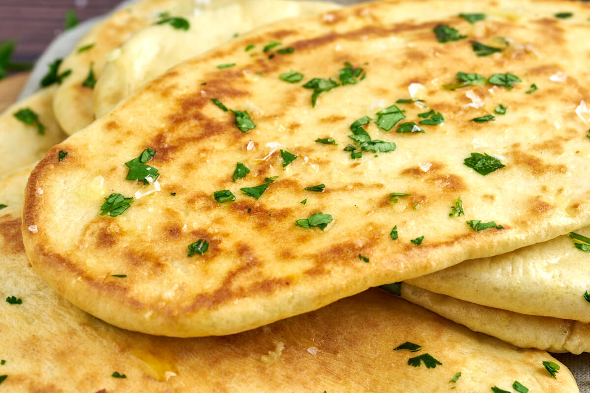 cilantro and garlic naan bread for indian food