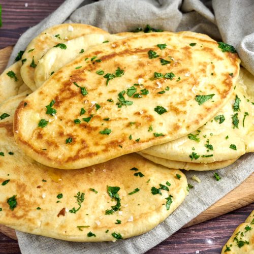 garlic naan bread with cilantro