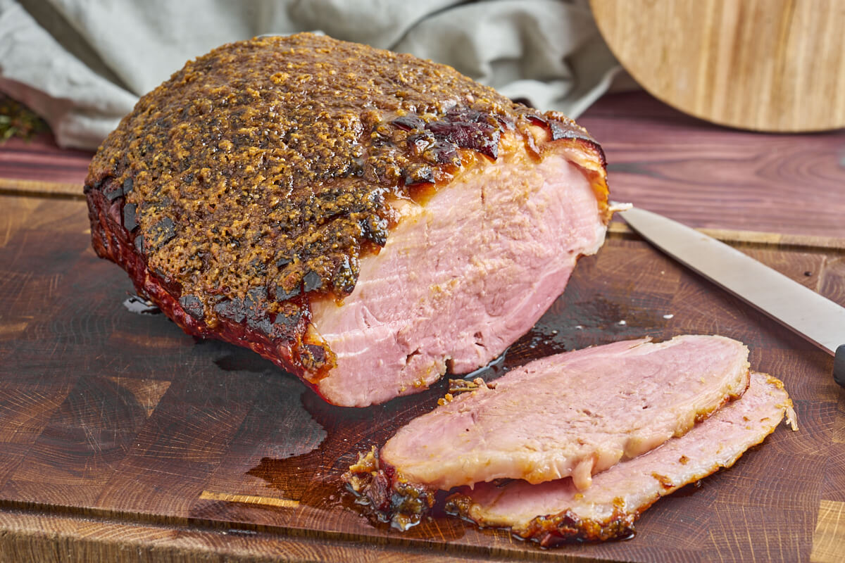 oven baked glazed ham with mustard and brown sugar glaze