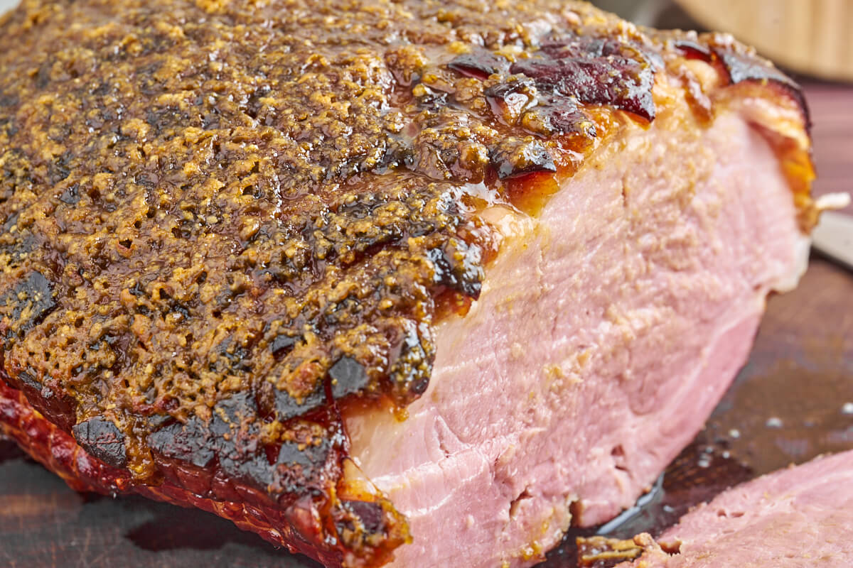 oven baked mustard and brown sugar glazed ham