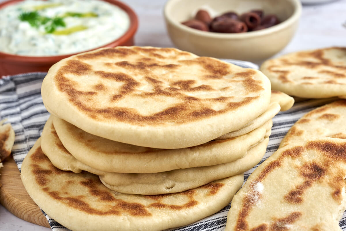 stack of greek flatbread for gyros or tzatziki