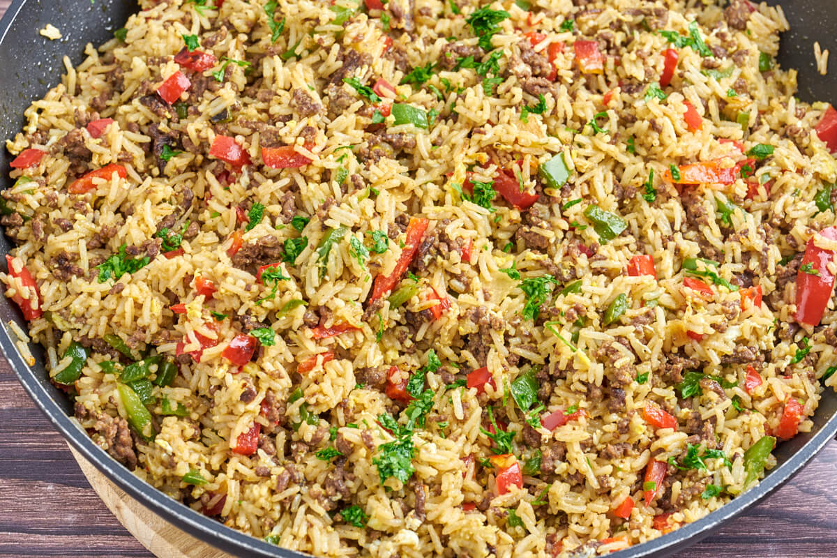 ground beef fried rice for easy dinner