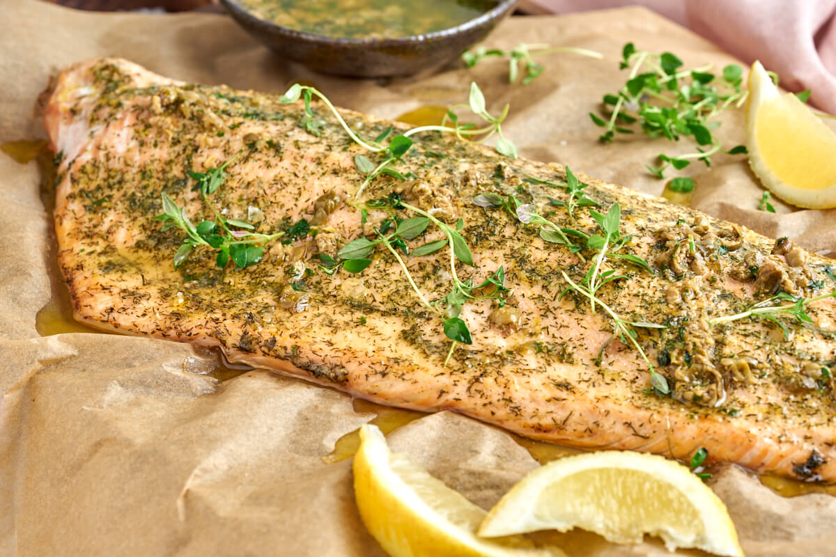 baked salmon with browned butter sauce