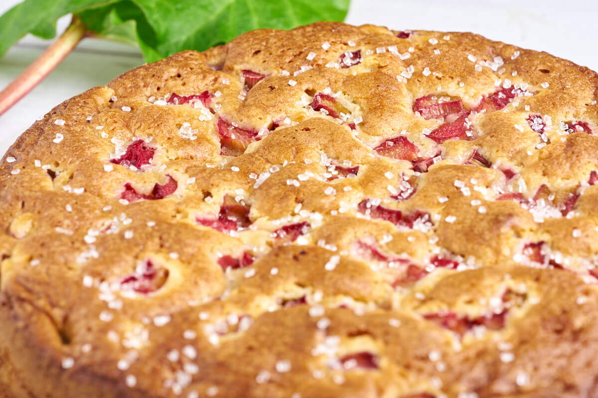 rhubarb cake with sugar on top