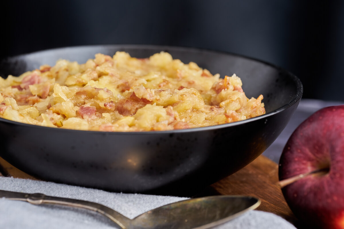 dish with traditional danish apple pork