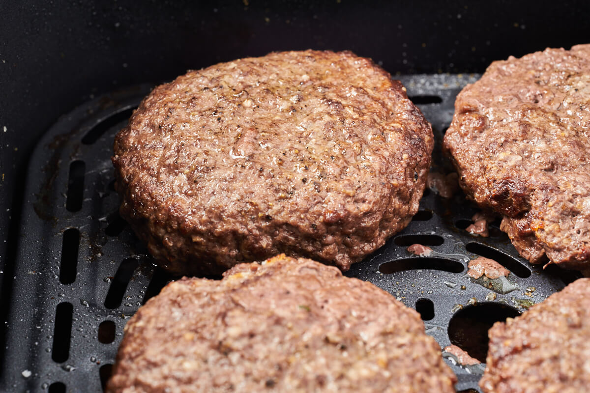 Danish pork patties in air fryer basket