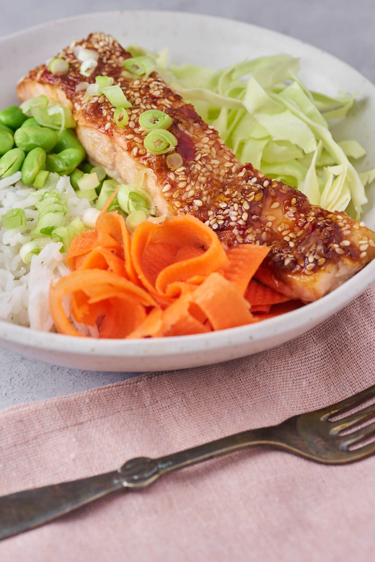 delicious salmon rice bowls with vegetables