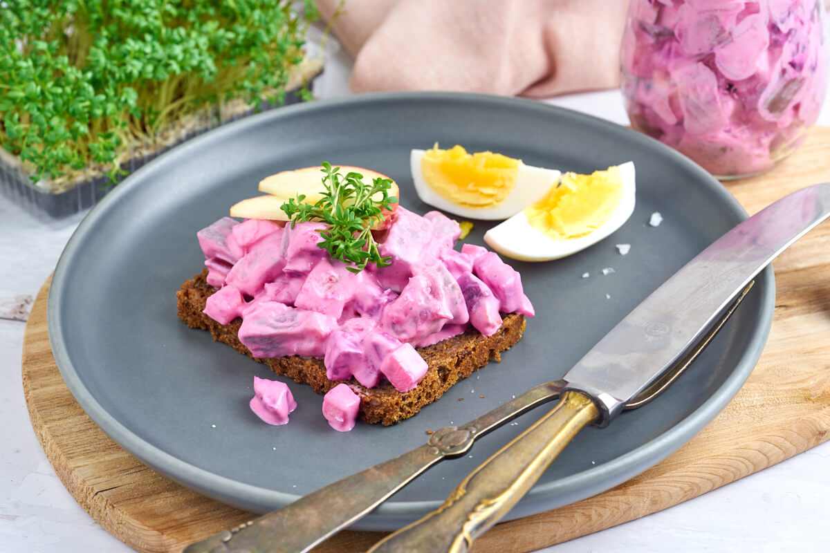 danish herring salad for easter or christmas lunch on rye bread