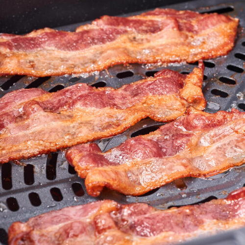 air fryer crispy bacon in basket