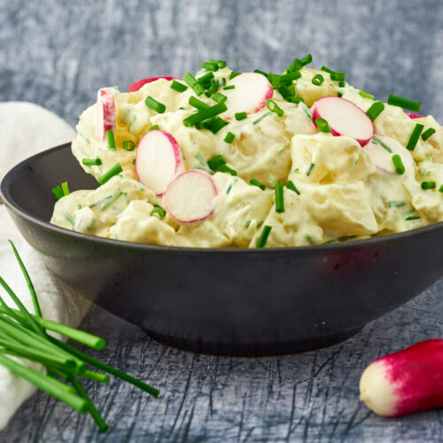Danish potato salad with chives and radishes