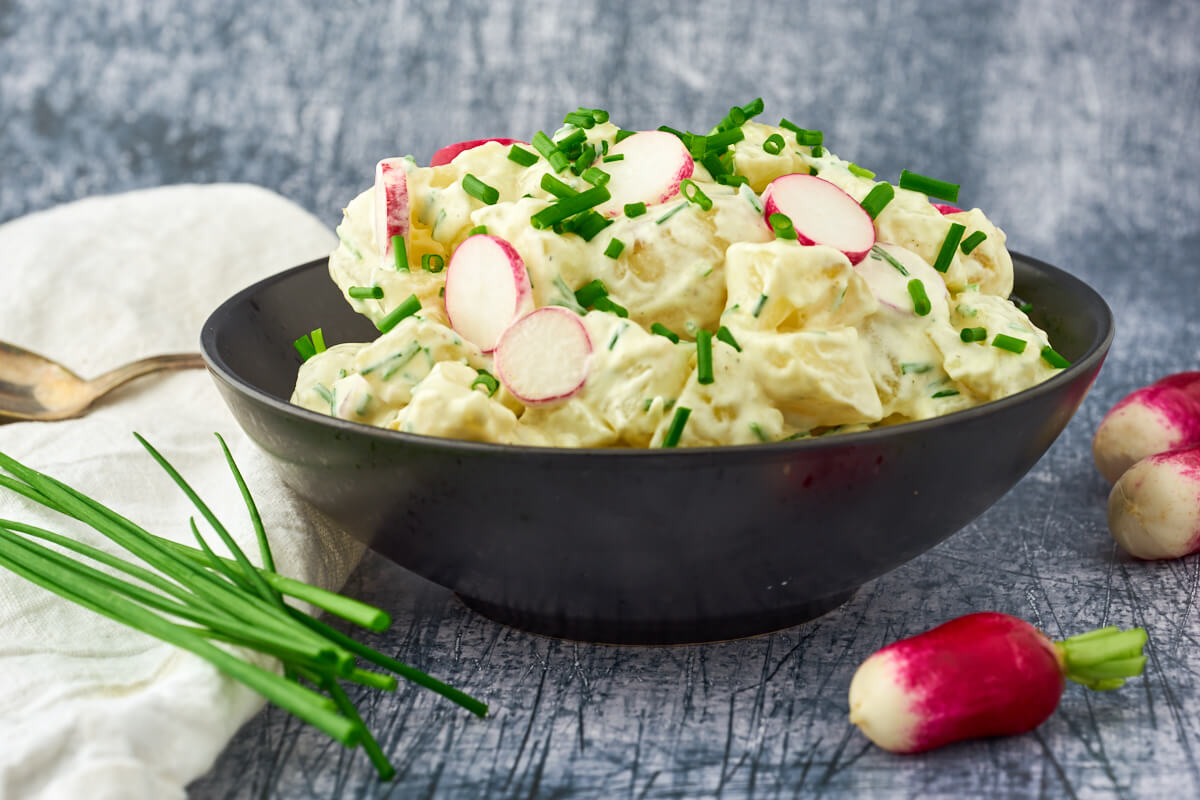 Danish potato salad with chives and radishes