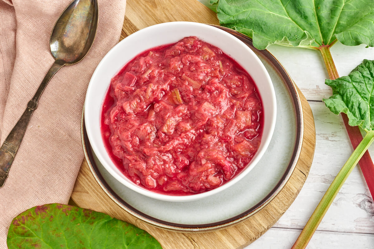 bowl with stewed rhubarb