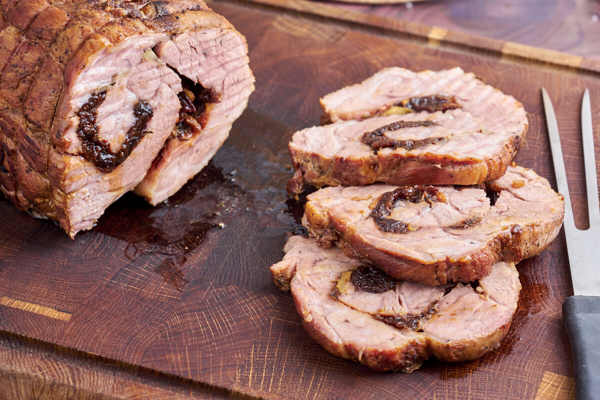 slices of stuffed rolled pork collar or neck fillet