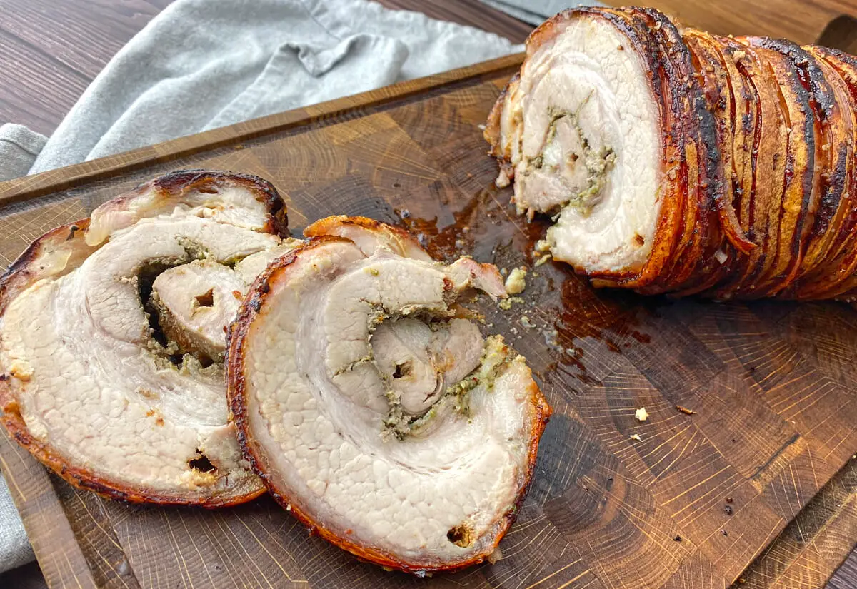 finished italian pork porchetta