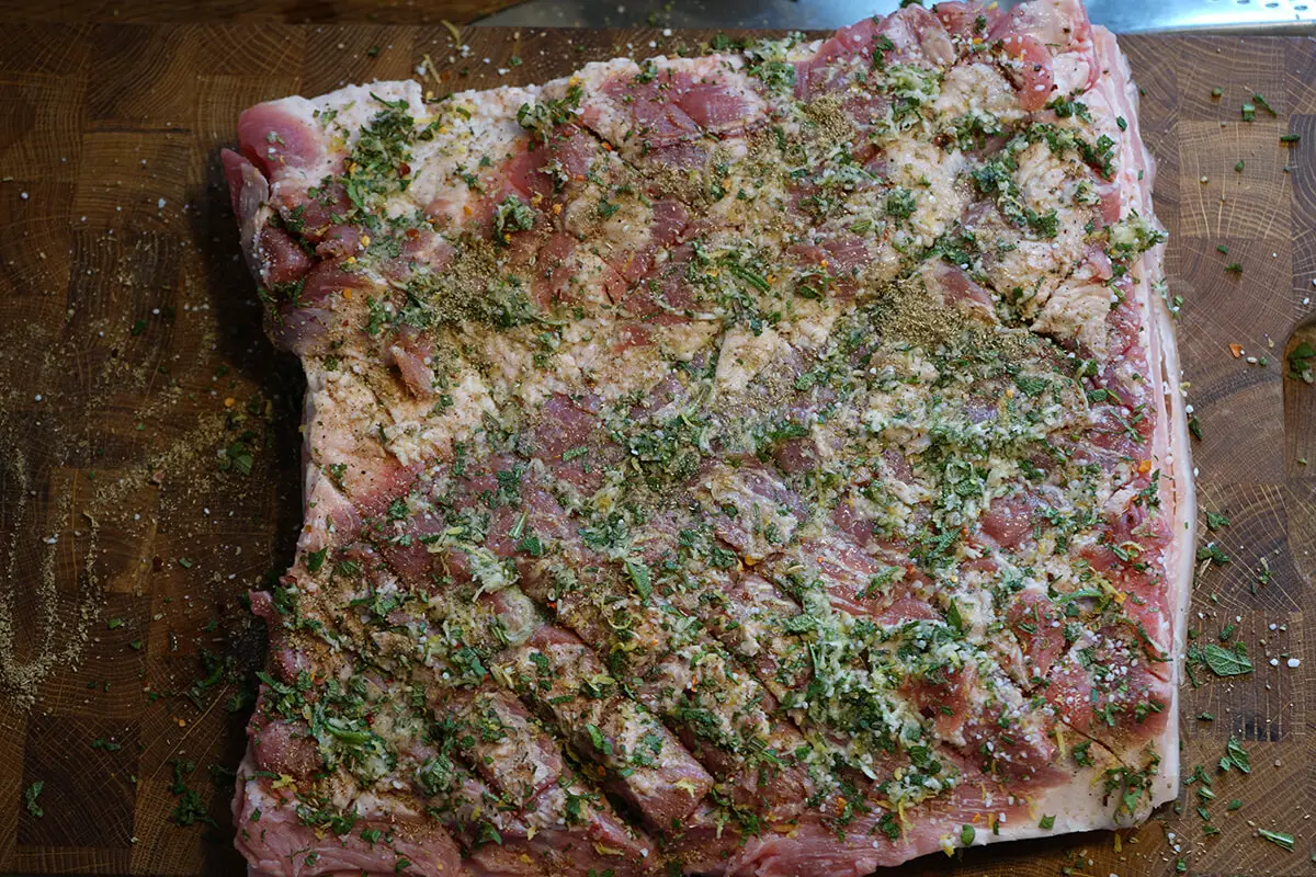 pork belly with spices for porchetta