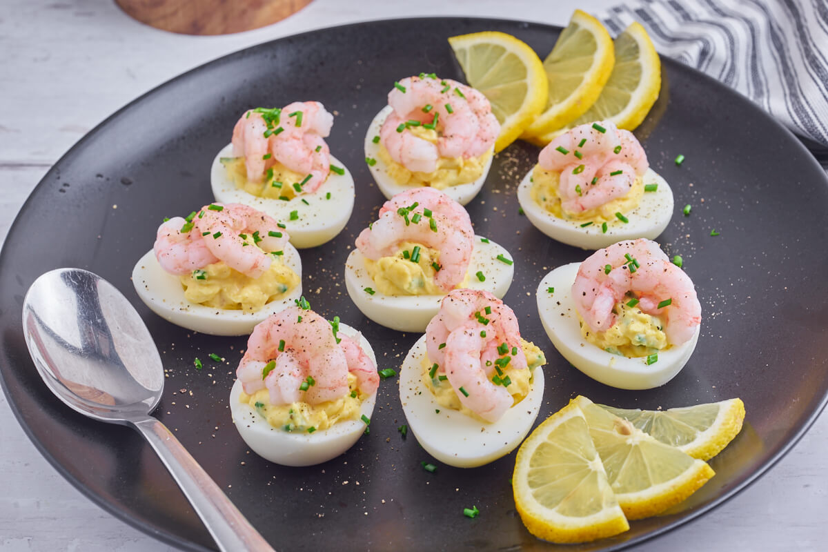 filled eggs with shrimps