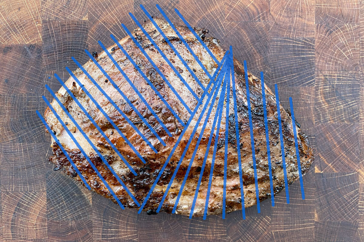 slicing a top sirloin cap roast