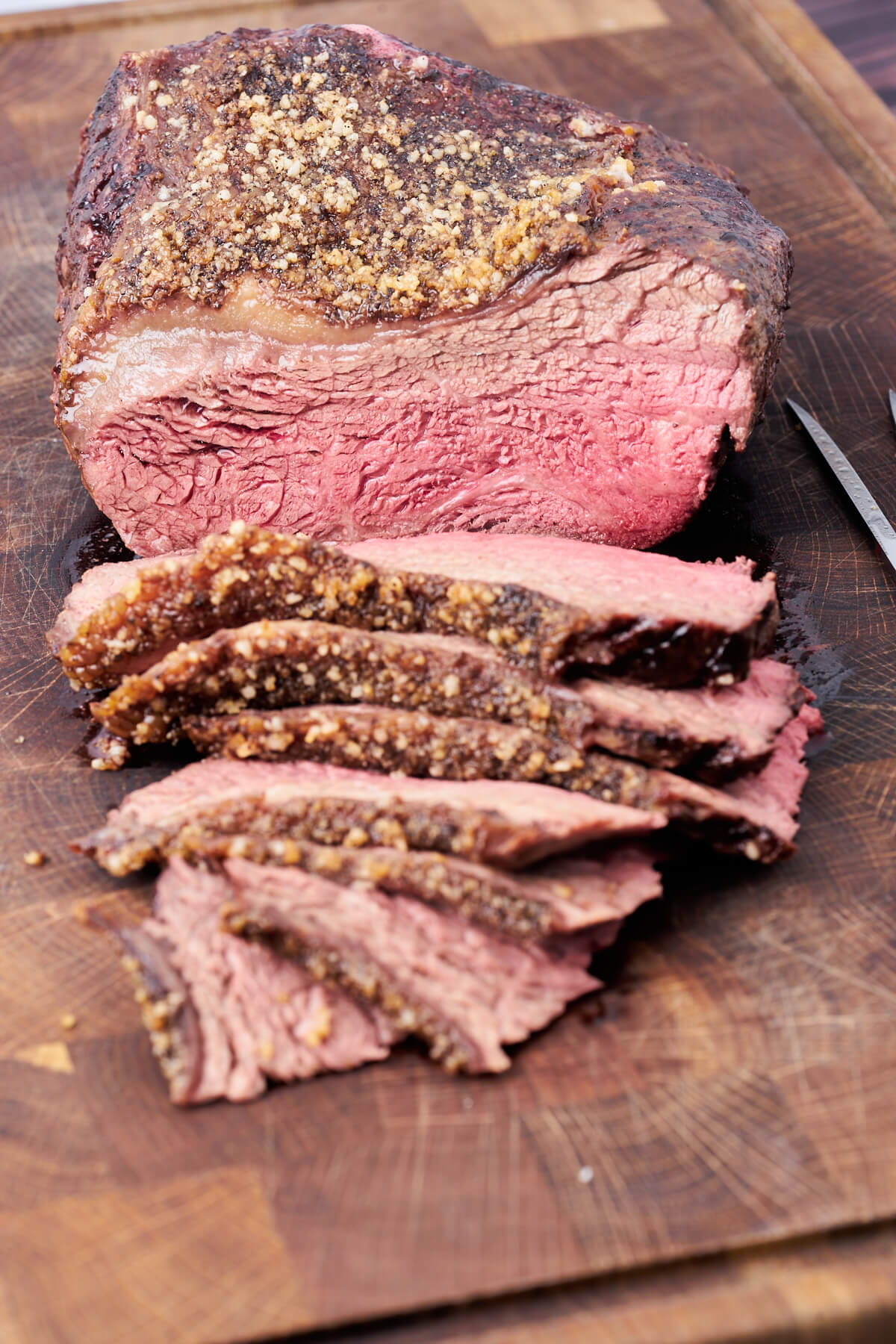 medium rare top sirloin cap roast sliced