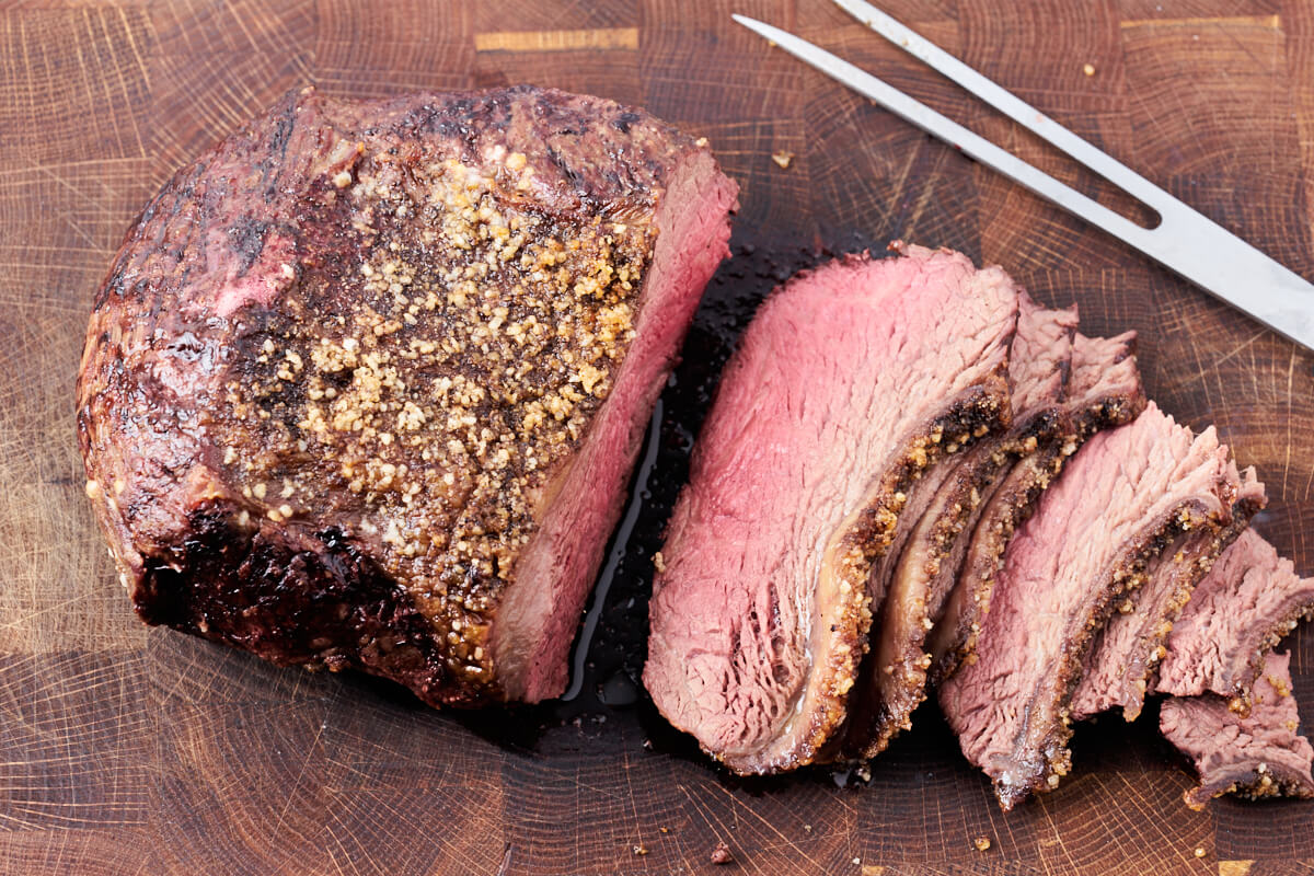 air fryer top sirloin cap roast on cutting board