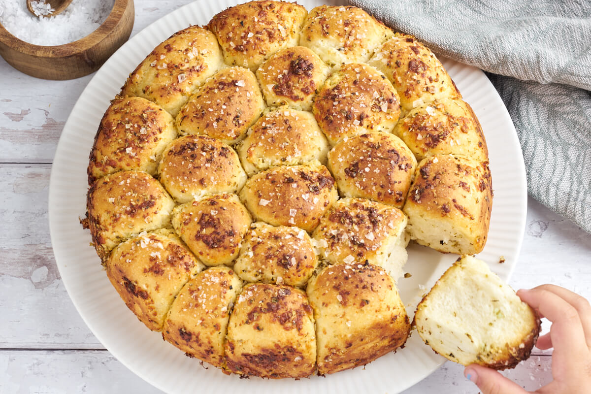 cheesy pull apart garlic bread on plate