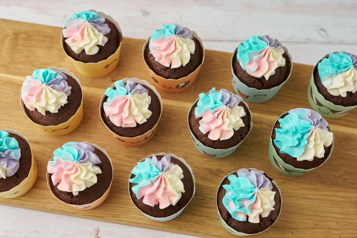 cupcakes with pretty multicolored buttercream