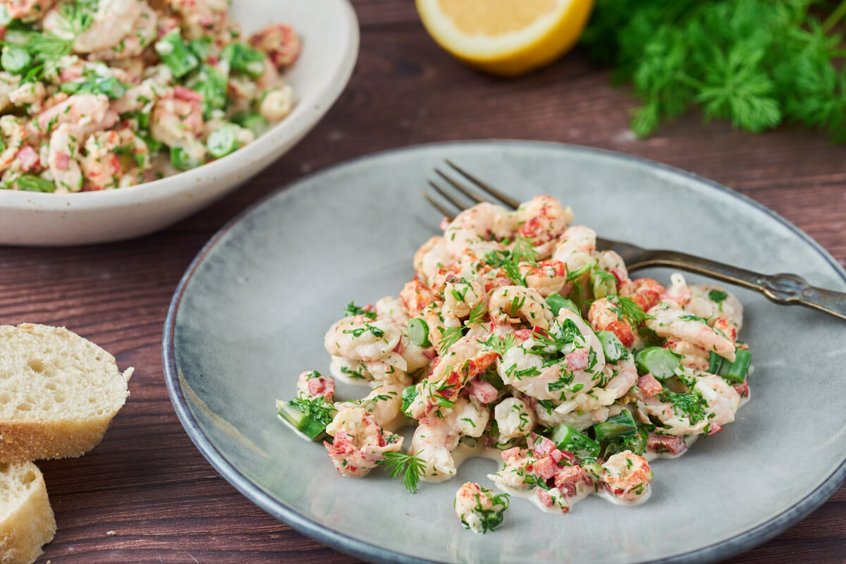 plate with danish seafood salad