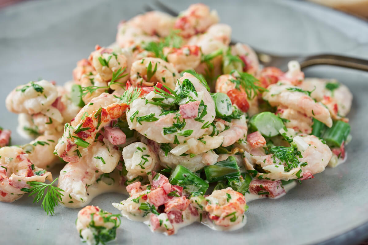 seafood salad with prawns and crayfish tails