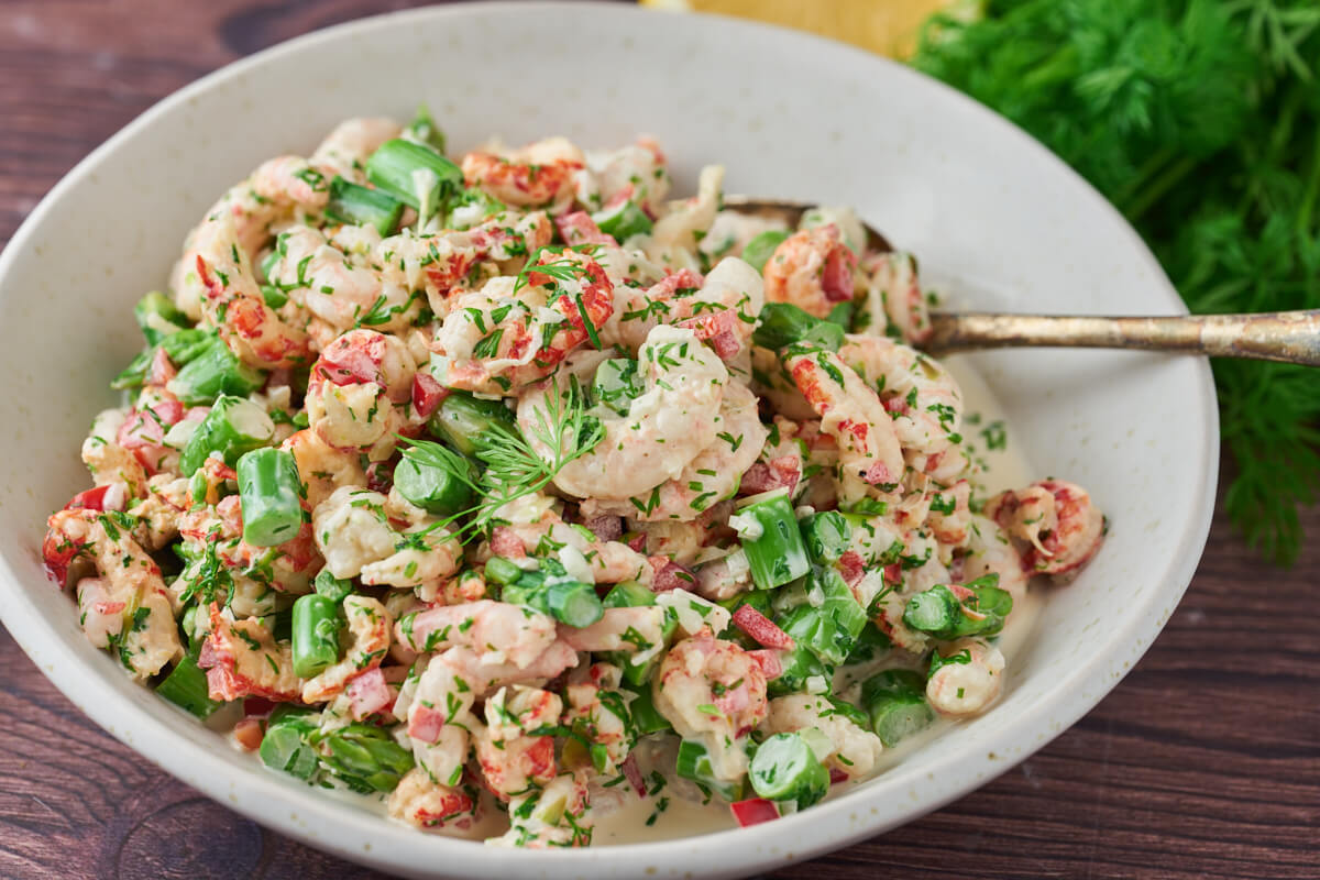 danish seafood salad in bowl