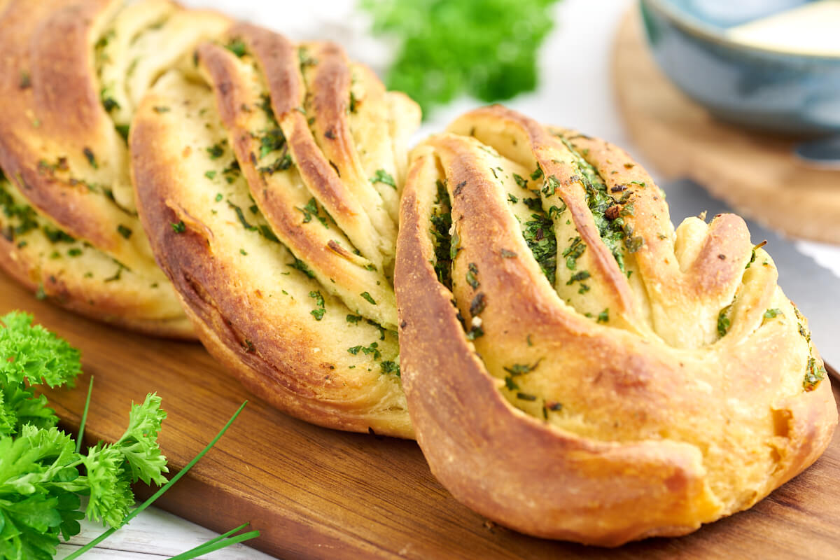 twisted bread with garlic and herbs for barbecue