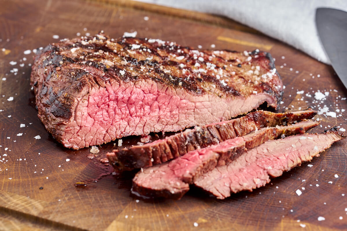 perfectly cooked beef flank steak BBQ